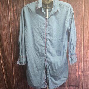 Natural Life Blue Button-Down Shirt/Dress Star Patch Boho Size M